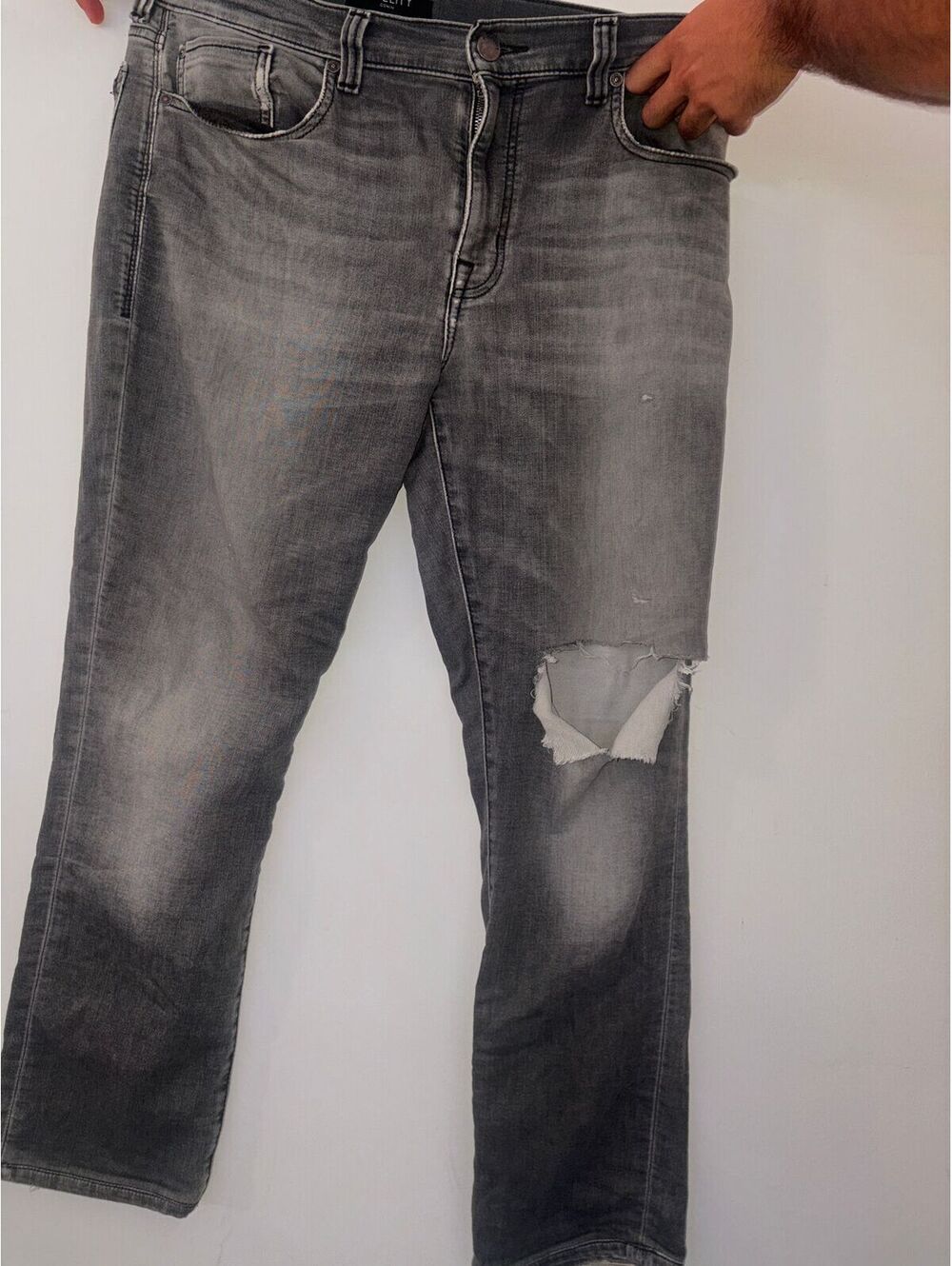 Grey Washed Ripped Skinny Jeans 35